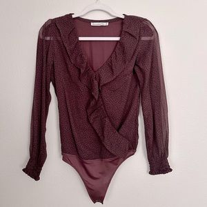 Long sleeves Ruffled Leopard Bodysuit